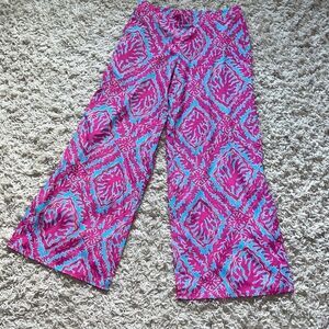 Lilly Pulitzer M Middleton Palazzo Pant Blue Pink Isle Coral Reef Wide Leg Flare
